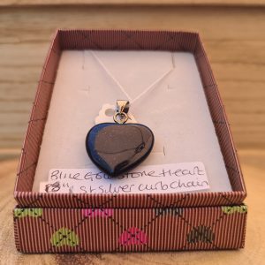 Blue Goldstone Heart on 20" Silver 925 Curb Chain - CJF223