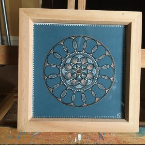 Blue Mandala - 7" x 7" in small natural box frame by Carolyn Freeman